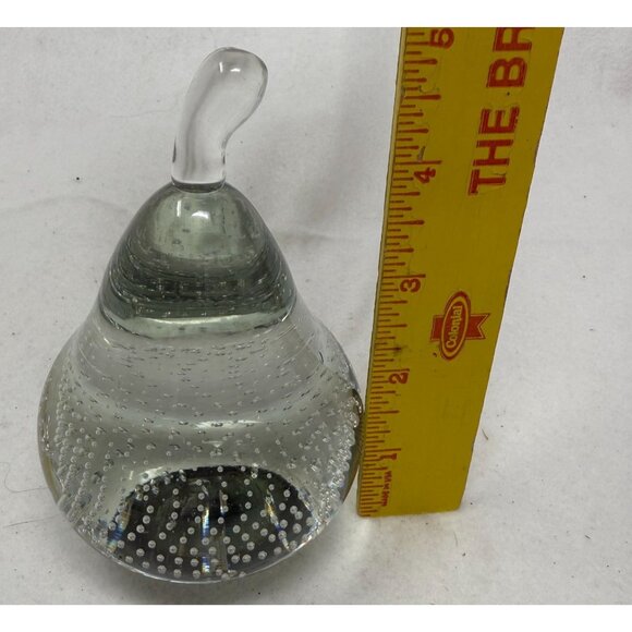 VTG Clear Art Glass Pear Paperweight Bullicante Controlled Bubbles Bolle Studio - Picture 8 of 8
